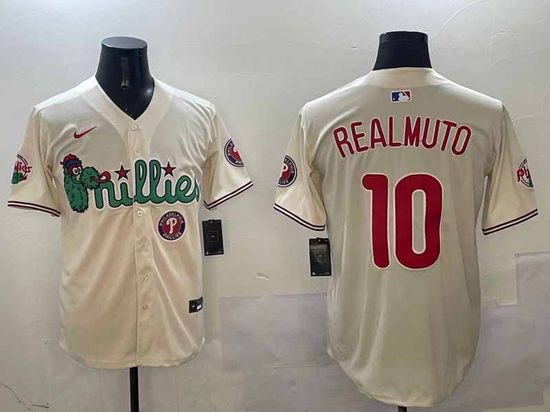 Men Philadelphia Phillies 10 Realmuto Cream Three generations Joint Name Game 2025 Nike MLB Jersey style 6